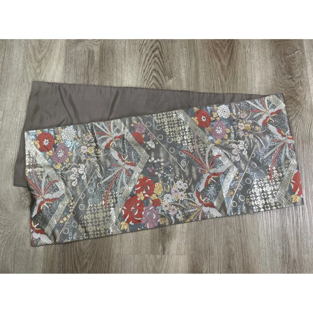 Gray Floral‎ Phoenix Bird Table Runner 58 in Asian Japanese Decor